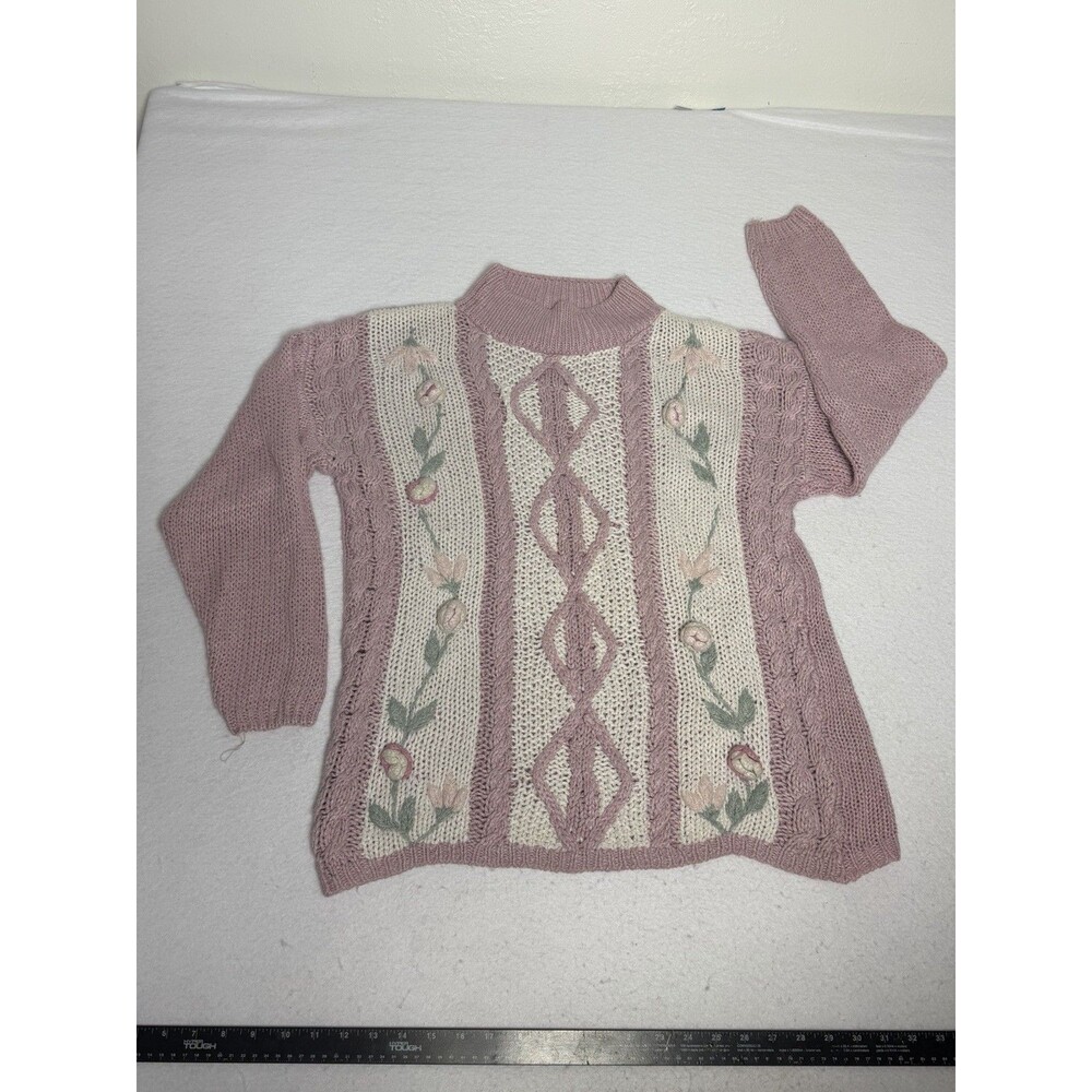 Needles And Yarn Grandma Knit Sweater Womens Large Multicolor 3D Floral Vintage